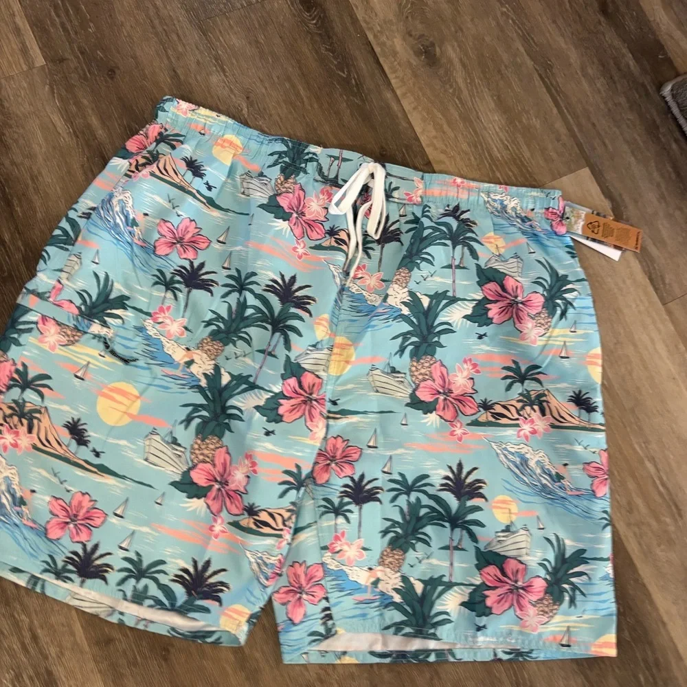 Men's Burnside Tropical Print Swim Trunks Sz XL